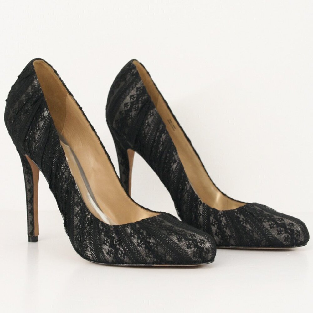 Badgley Mischka Brynn Black Lace Oval Toe Cocktail High Heel Stiletto Sz‎ 9.5
